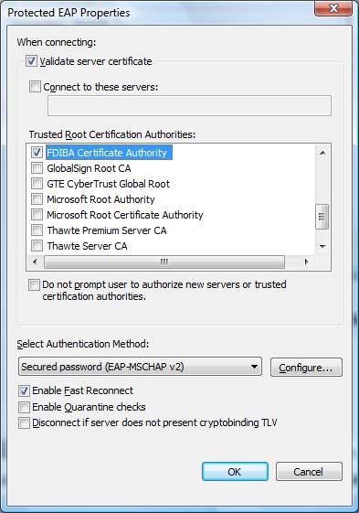 In the Protected EAP Properties window select the checkbox next to Validate server certificate.
