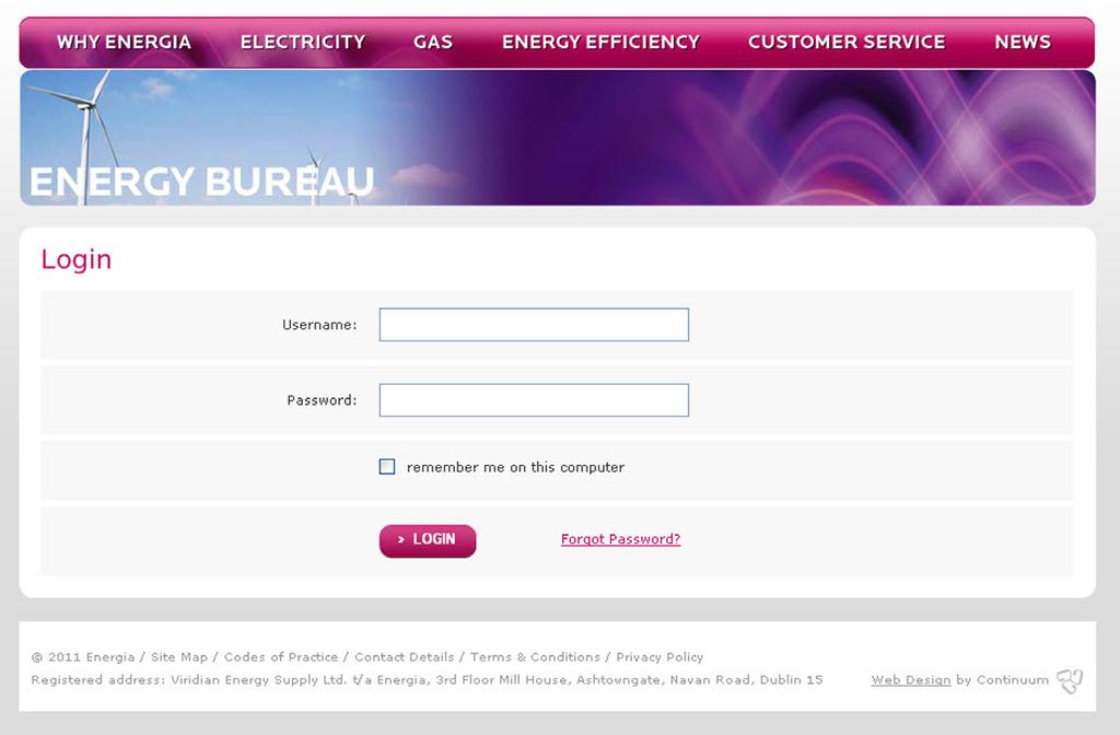 Logging in and out Log onto www.energia.