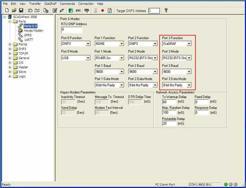 ISaGRAF 3 Quick Start Guide 19 5.6.1 Configure the SCADAPack E ISaGRAF Port 1. Select Start > All Programs > Schneider Electric SCADAPack E > Configurator 2.