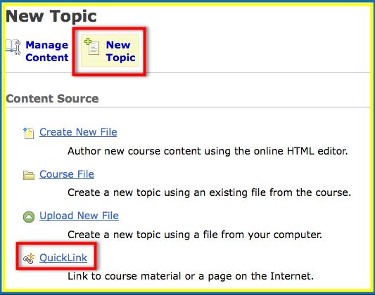 A. ICON Content Page QuickLink QuickLink Step #1 Create New Topic