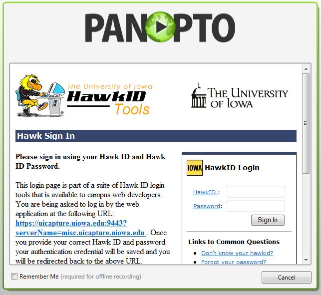 6. Click on the Log in with HawkID