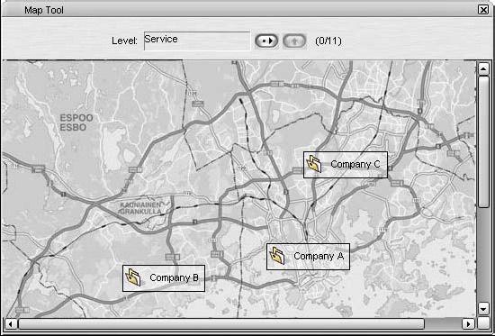 Active devices and device groups. This is the default option. If you click a device group or a device on the Navigator, the corresponding map is shown.