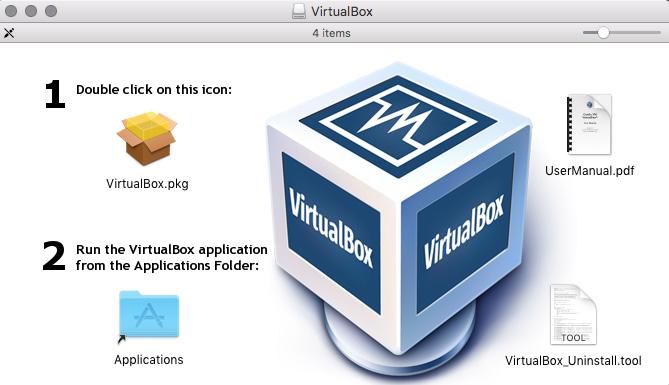 Installing VirtualBox: 1. The disk image for VirtualBox should automatically open in a window on your desktop when the download is complete.