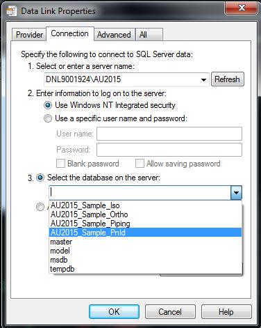 4. Select the database on the server
