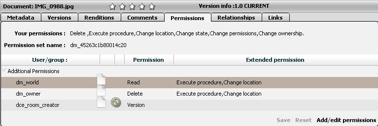 on a repository object. For example, to view the contents of an asset you must READ access to the asset. To edit the asset you must have version access.