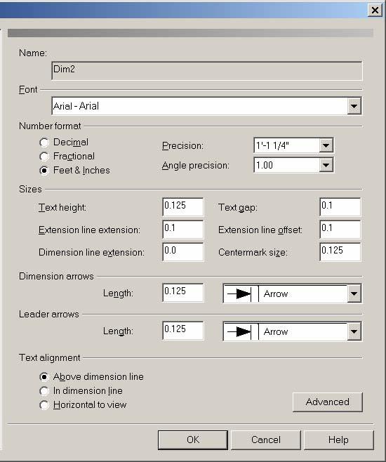 See image below for these settings. 5. Pick main Dimension dialog.