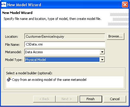 Creating Metadata Models Creating a New Physical Model 4. The project appears in the Model Explorer/Outline view.