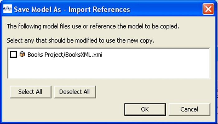 The dialog allows the user to specify which, if any, of the of these models should have their references reset to the new copy. 9.