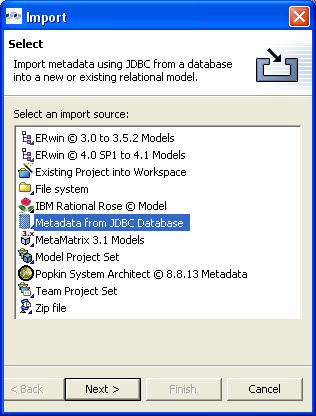 2. Import source from Metadata from JDBC Database.