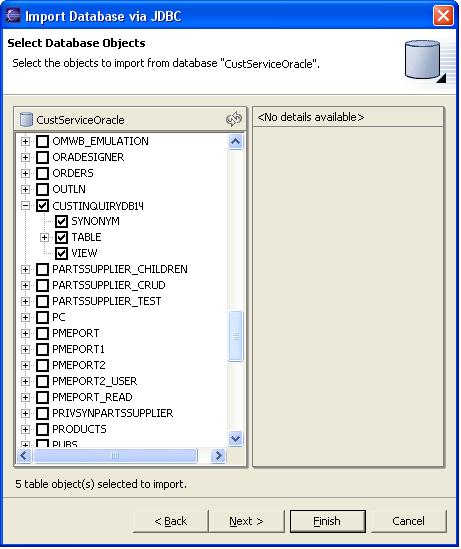 Importing Metadata Importing from a JDBC Database 22. Click Next. The following dialog box appears.