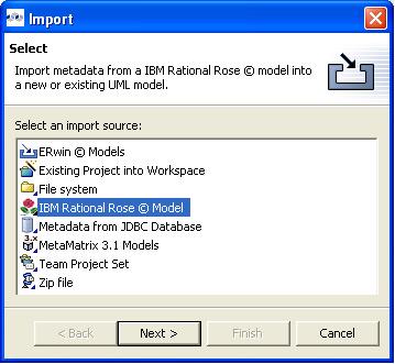 Importing Metadata Importer for Rational Rose Models All types used are created in a Datatype schema.
