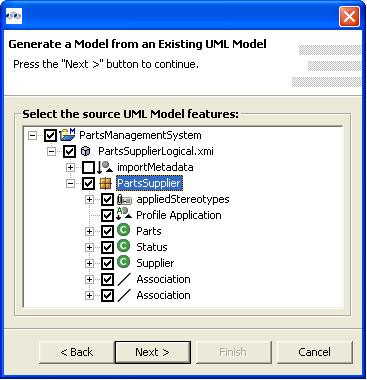 The Generate a Model from an Existing UML Model dialog displays. 5.