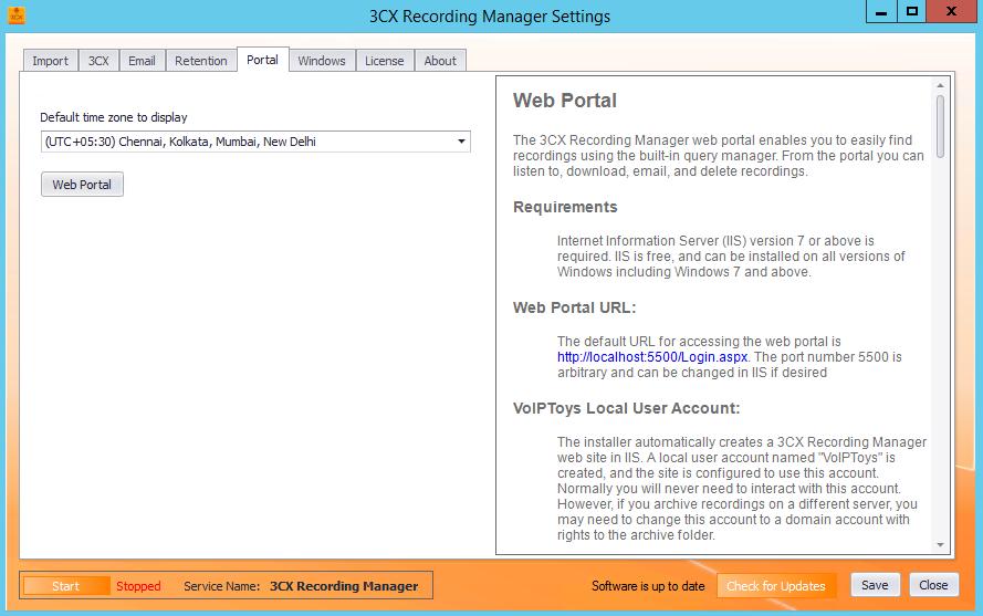 Step 15: Configure the Web Portal The 3CX Recording Manager Web Portal enables you to easily find recordings using the built-in query manager.