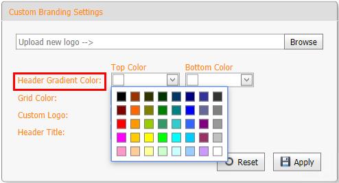 In the Custom Branding Settings form, perform the following Brand Setting Customizations: a. Customize Application Title Header Gradient Color i.
