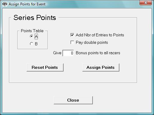 Chapter 3 37 Assigning Series Points Once the race has been scored, now is the time to assign series points. Do this by choosing Actions in the menu, then click Assign Points.