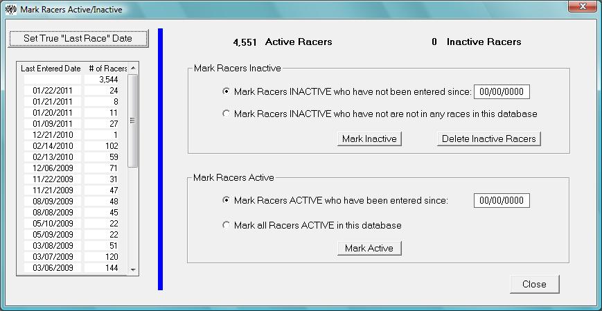 Chapter 5 64 Mark Racer Active and Inactive Racers in Trackside can be marked as Active or Inactive racers.