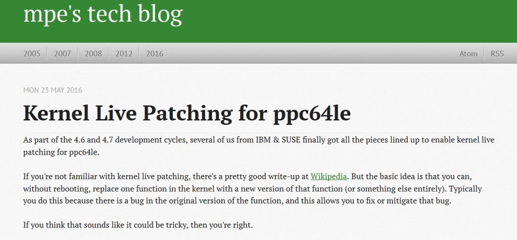 Live Patching on ppc64le? [ http://mpe.github.