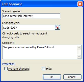 Click the What-If Analysis button and from the drop-down that displays choose Scenario Manager... The Scenario Manager dialog opens. 6. Click the Add button to open the Add Scenario dialog.