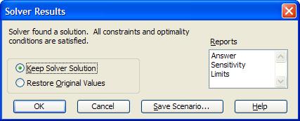 Set run-time options by clicking the Options button and completing the dialog that displays. Then return to the Solver Parameters dialog and click Solve to run.