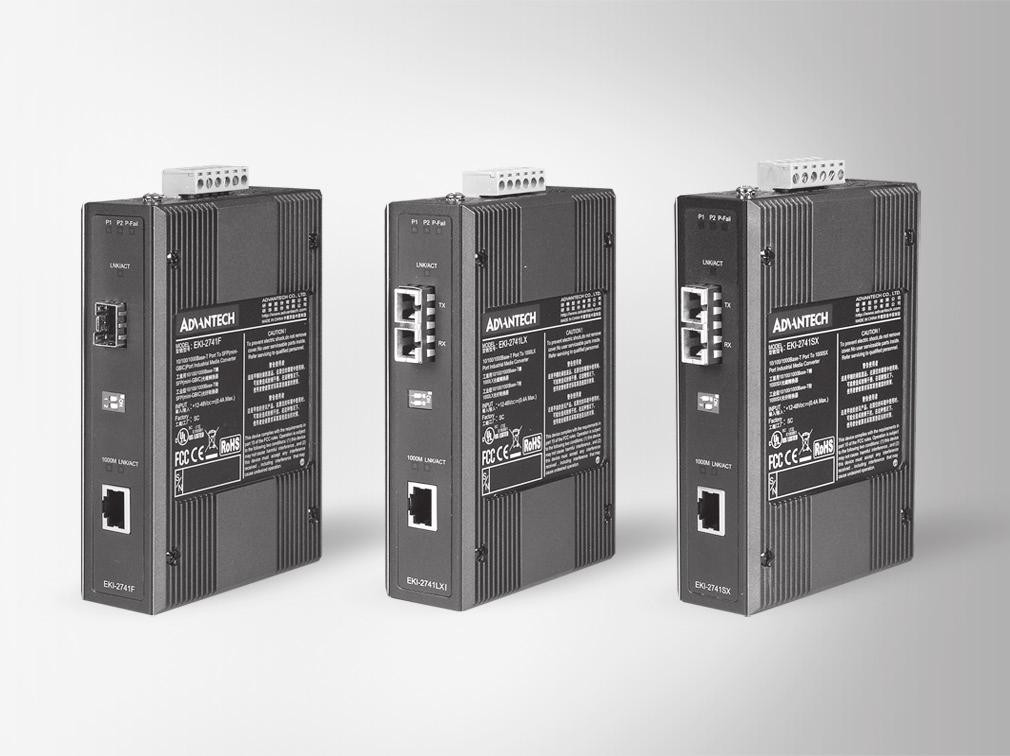 EKI-2741 Series 10/100/1000T (X) to Fiber Optic Gigabit Industrial Media Converters Provides 1 x 1000 Mbps Ethernet port with RJ45 connector Provides 1 x 1000 Mbps fiber port with SC or SFP