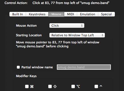 The Inspector window will be updated to show the window name and coordinates where the click should take place.