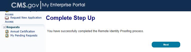 Identity Verification Remote identity proofing is complete!