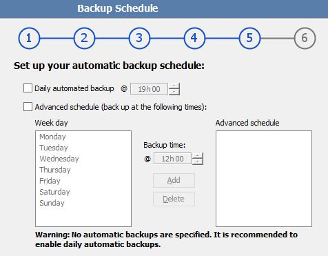 To configure the Backup Client to run only manual backups: Warning: This option is not recommended. If an automated backup schedule is not created, backups will have to be run manually.