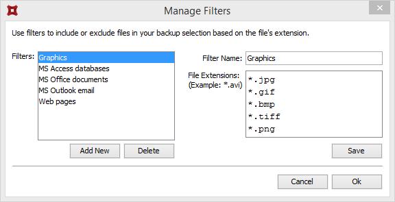Other selection methods (advanced) Using filters You can use filters to automate file inclusions or exclusions within a folder, based on file types. Example: A *.