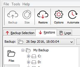 7. Restores On the Restore tab, you can browse a tree structure representation of all previous backups files and folders.