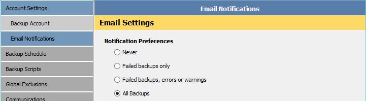 The Backup Account page consists of the following areas: Details Security Details area This area displays your Backup Account information as it is configured on the Storage Platform.