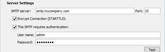 If the SMTP server requires authentication, enable the option and specify the username and password.