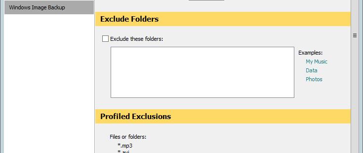 The Global Exclusions page in the Options and Settings dialog box consists of the following areas: Exclude Files Exclude Folders Profiled Exclusions Exclude Files area In this area, you can specify