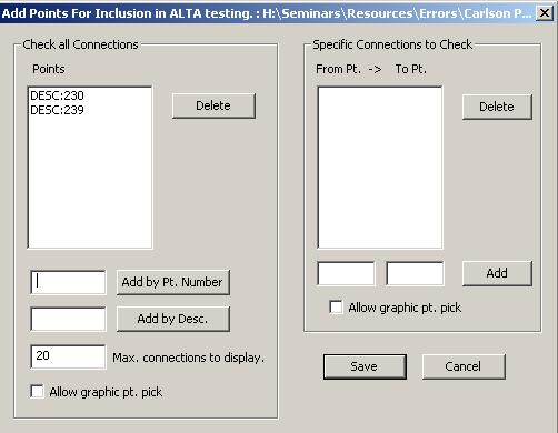 Allowable RPP Settings This dialog box allows the user to define the points to be included in the ALTA report processing.