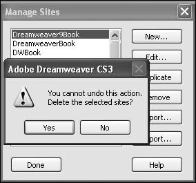 The Dreamweaver site refers only to the site information. The site contains a path to the root folder where the Web site files are stored.