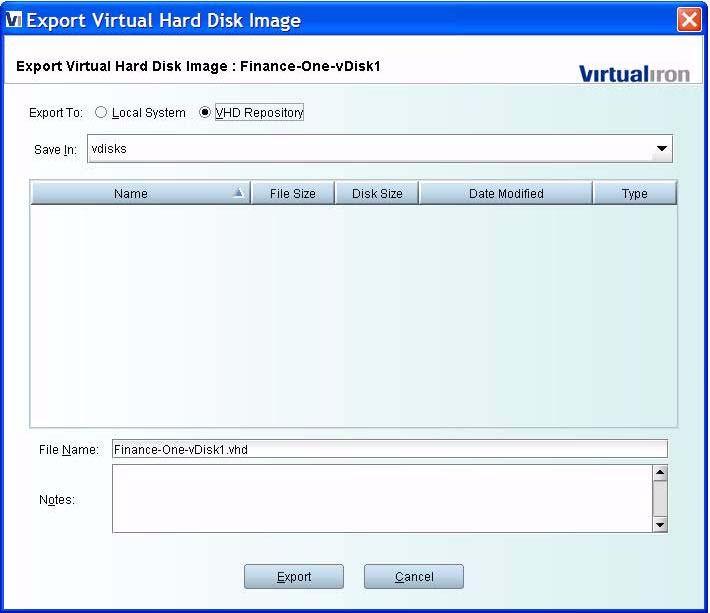 CONFIGURING AND MANAGING STORAGE Exporting and Importing..... Figure 63. Contents of Logical Disk Directory Add optional notes on the exported Logical Disk Importing a virtual disk Step 1.