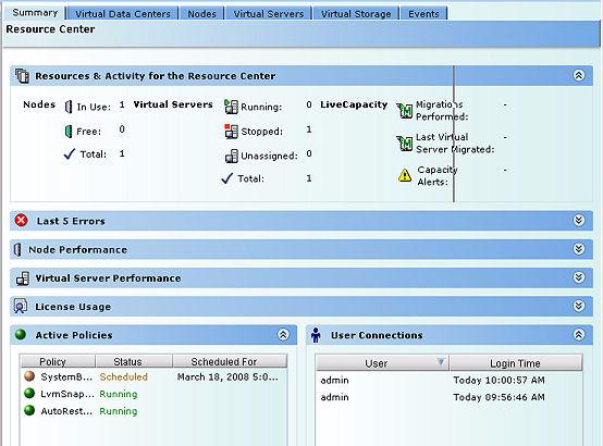 To check license usage, in the Resource Center view, click Resource Center and the License Usage tab in the dashboard.