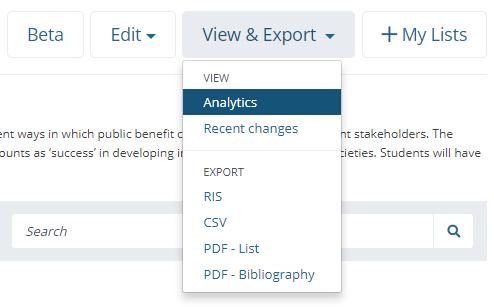 Section 4: Useful Information and tools Activity 1: Reading List Analytics Once a list has been published, you can view analytics for your reading list which will list of the readings listed, provide