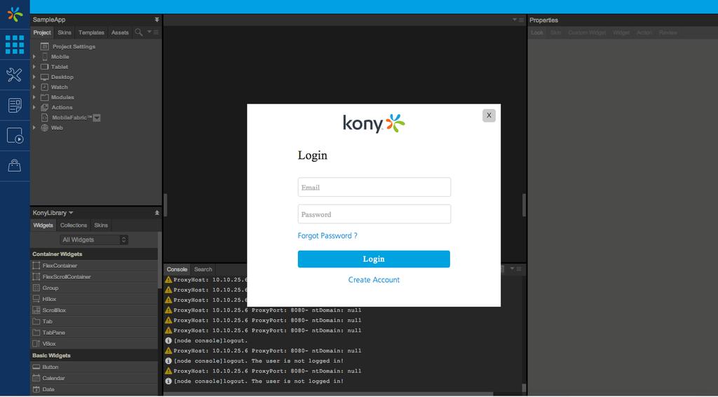 Enter your Kony Cloud credentials and click login.