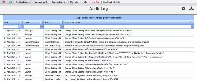 Example: List of items that are audited in RiskMan To filter your Audit List 1.