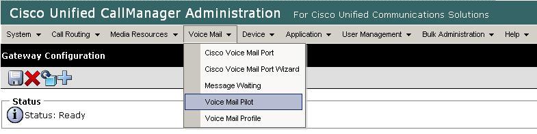 6.7. Administer Voice Mail Pilot Scroll to the top of the screen, and select