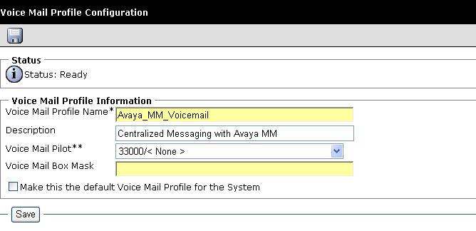 The Voice Mail Profile Configuration screen is displayed next.