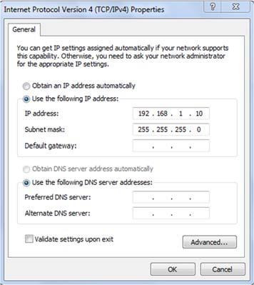 Figure 1 IP Address Configuration 7. Once your computer is on, ensure that your TCP/IP is set to ON or enabled. Open Network Connections and then click local area connection.