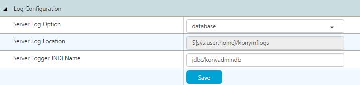 10. Settings Kony Integration Service Admin Console User Guide 10.3.2 Log Configuration The Log Configuration section displays the configuration settings of the server logs.