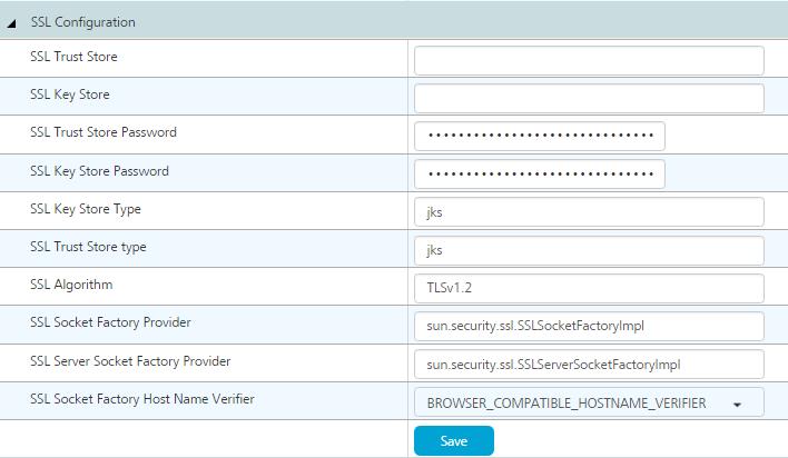 10. Settings Kony Integration Service Admin Console User Guide The following table describes the UI elements of the SSL Configuration section: Property Name SSL Trust Store Displays the SSL Trust