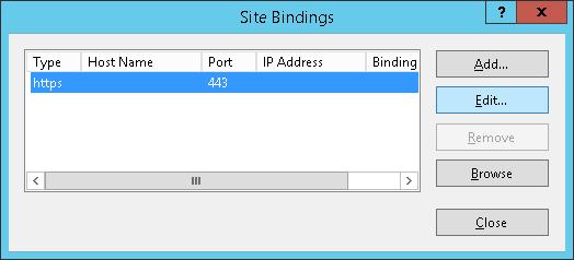 8. In the Site Bindings pop-up window, click Edit. 9.