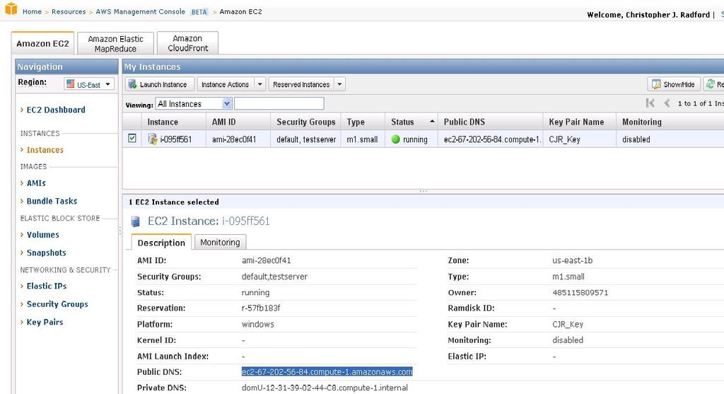 9. Click Launch to start the Amazon EC2 instance. 10. Click on the Instances button under the Navigation tab. 11.