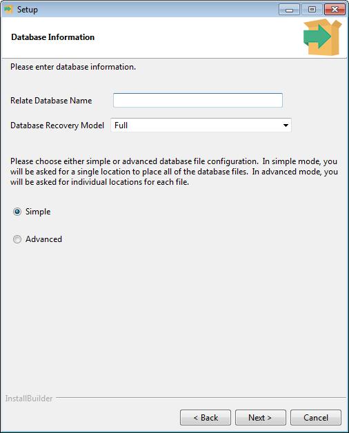 Relate 11.4 Relate Installation Guide - Installer When you are finished, click Next to move to the next step. 6. Define the database information. Figure 2-7: Database Information (New Install) a.