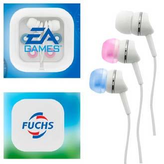 DESCRIPTION: Ear Buds Size: 2 ¼ X 2 ¼ Material: Silicon Production Time: 3-5 Business Days White, Pink, Blue Pricing (each): $3.23 $2.79 $2.