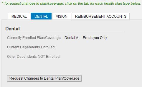 Next, Dahlia clicks on the Dental tab to add Gregory to her dental plan.