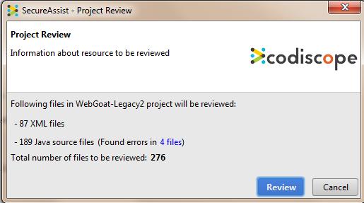 Project/resource reviews use more memory than a single file review. Ensure your IntelliJ environment meets the system requirements at our IDE compatibility page.